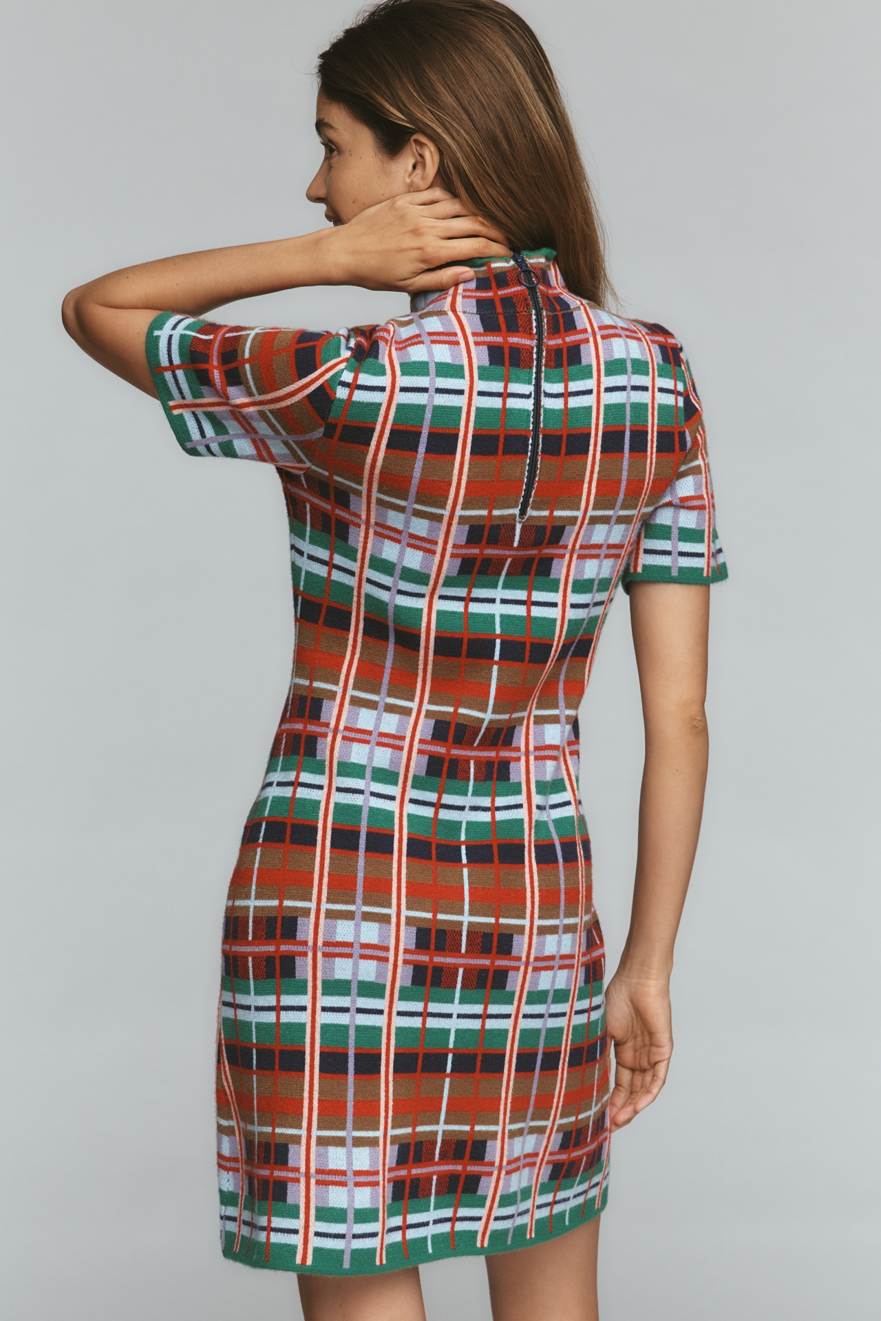 Nina Short-Sleeve Mock-Neck Mod Sweater Mini Dress