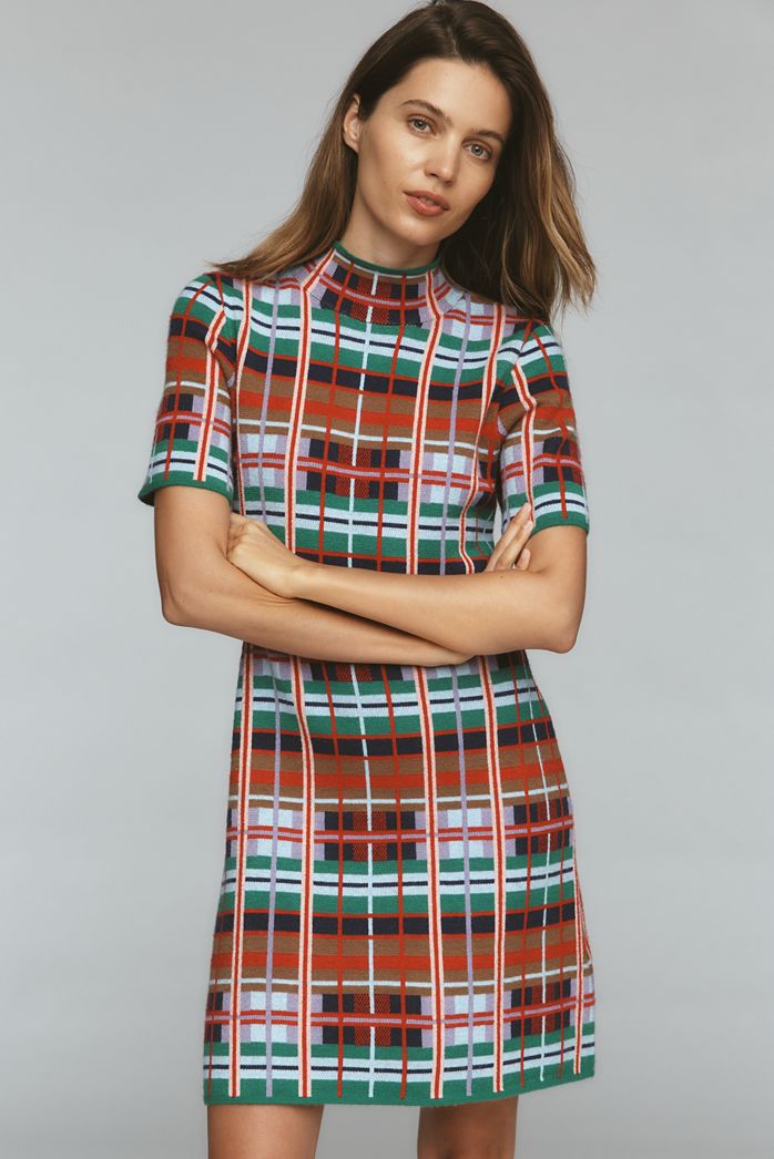 By Anthropologie Mock-Neck Short-Sleeve Mini Shift Dress