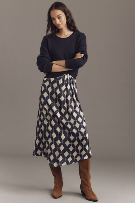 By Anthropologie Long-sleeve Mockable Jumper & Midi Skirt In Multi