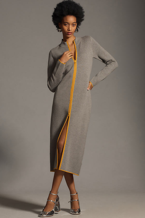 Maeve Half-Zip Long-Sleeve Midi Jumper Dress