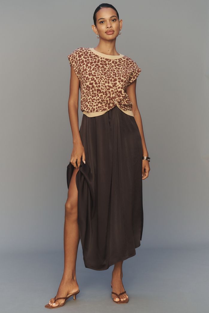 By Anthropologie Cap-Sleeve Knit Twofer Midi Dress