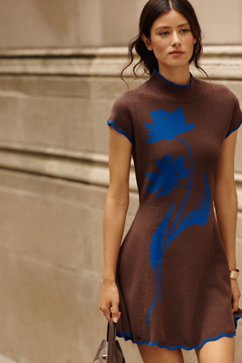 By Anthropologie Short-Sleeve Mock-Neck Sweater Dress by Anthropologie
