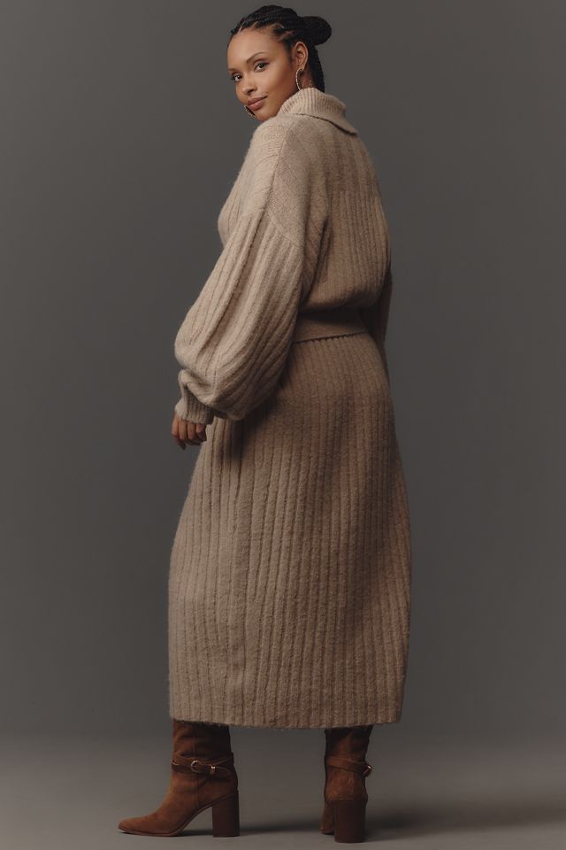By Anthropologie Long-Sleeve Turtleneck Belted Sweater Midi Dress #5