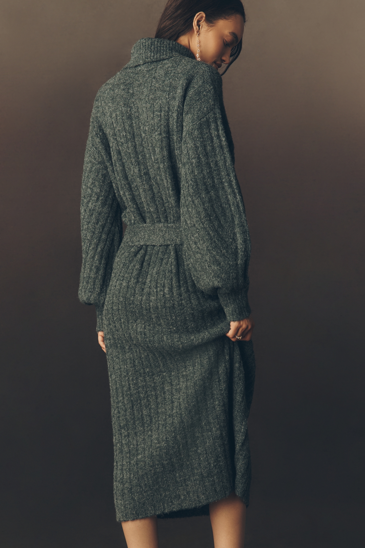 By Anthropologie Long-Sleeve Turtleneck Belted Sweater Midi Dress