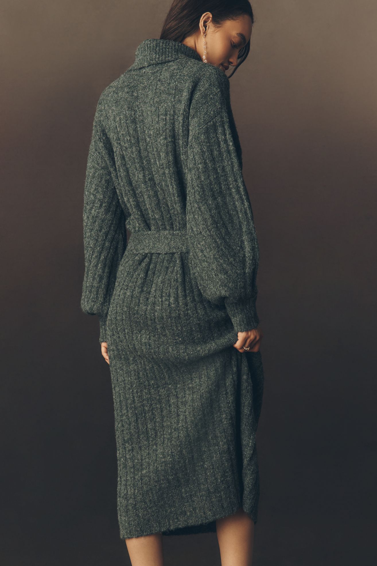 By Anthropologie Long-Sleeve Turtleneck Belted Sweater Midi Dress