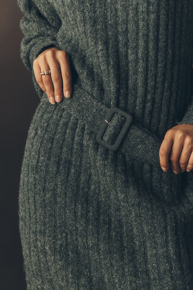 By Anthropologie Long-Sleeve Turtleneck Belted Sweater Midi Dress #2