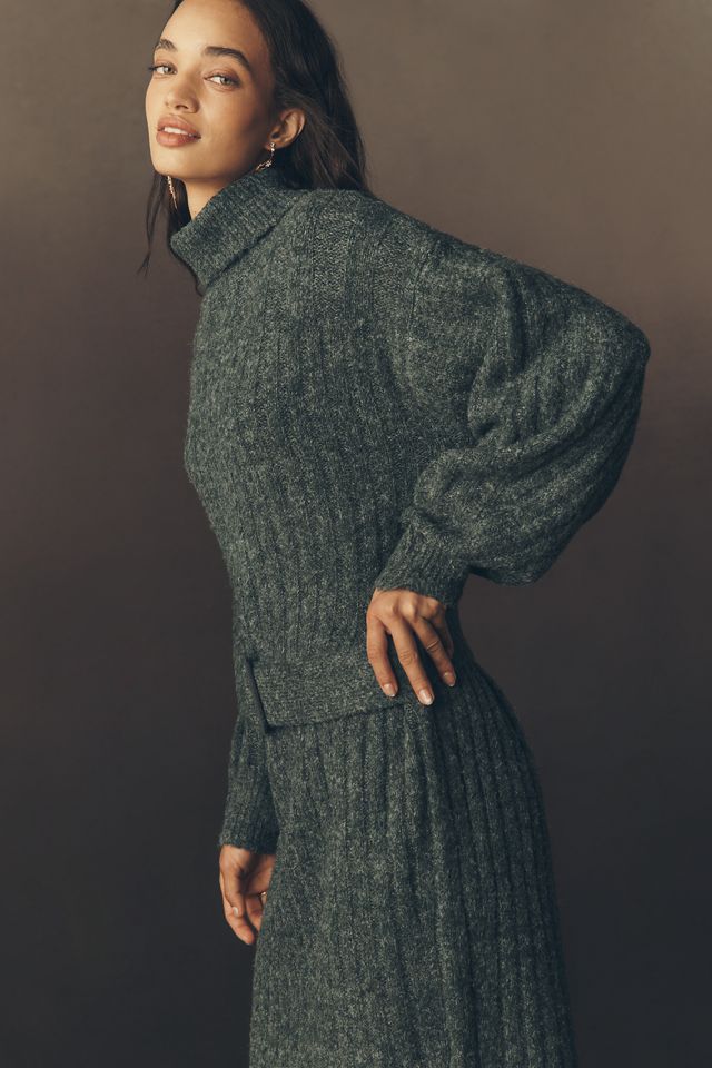 By Anthropologie Long-Sleeve Turtleneck Belted Sweater Midi Dress #3