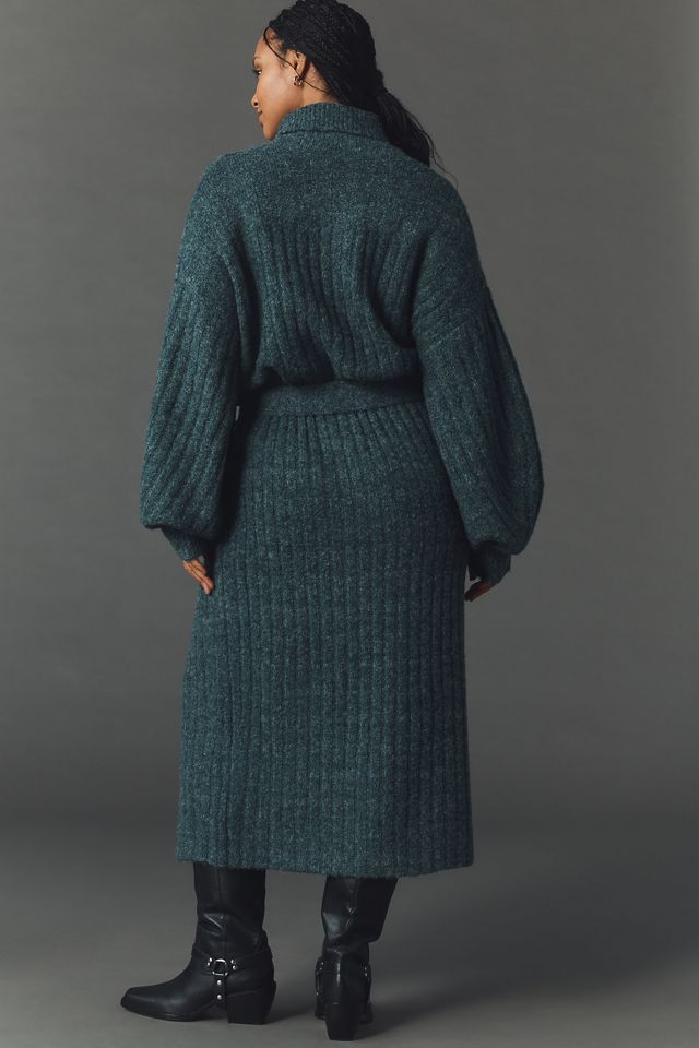 By Anthropologie Long-Sleeve Turtleneck Belted Sweater Midi Dress #6