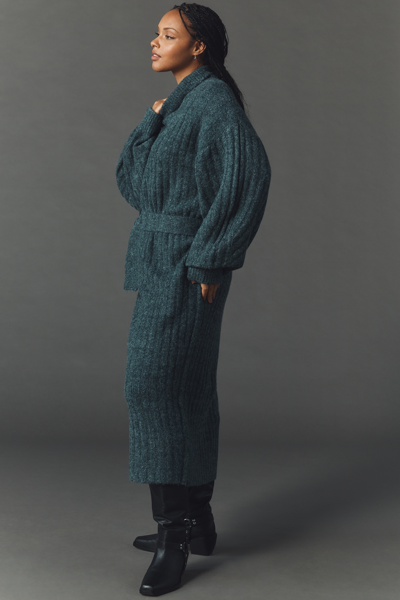 By Anthropologie Long-Sleeve Turtleneck Belted Sweater Midi Dress