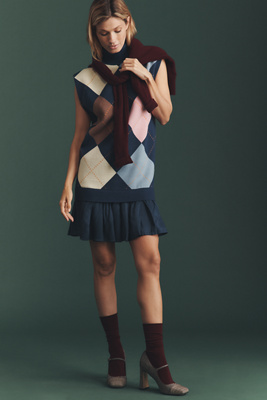 Maeve Pleated Sweater Vest Mini Dress