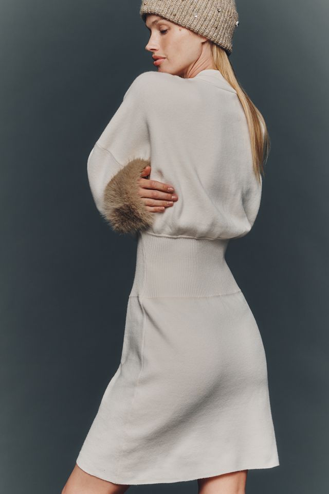 By Anthropologie Long-Sleeve Faux Fur Trim Sweater Mini Dress #2