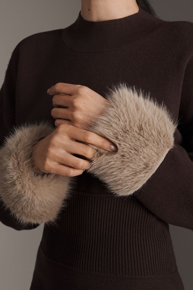 By Anthropologie Long-Sleeve Faux Fur Trim Sweater Mini Dress #1