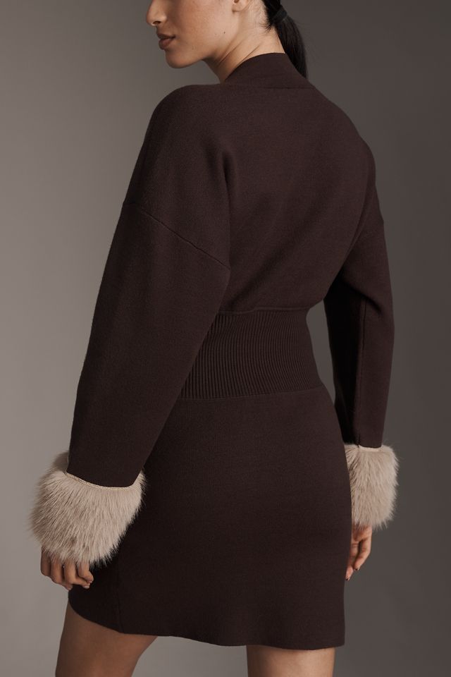 By Anthropologie Long-Sleeve Faux Fur Trim Sweater Mini Dress #2