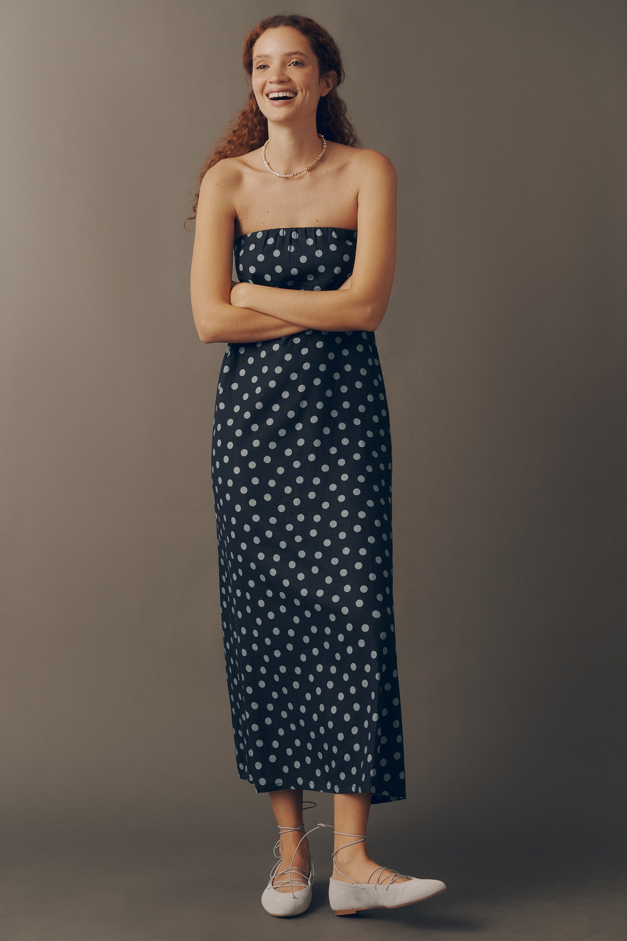 Sunday Ritual Linen Strapless Midi Dress