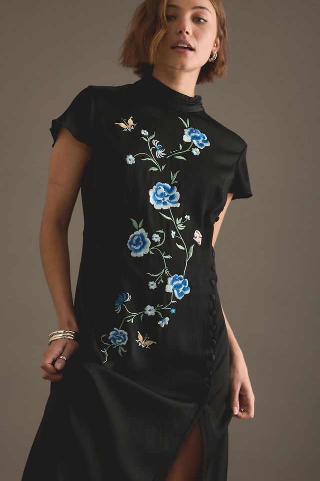 KITRI Elspeth Satin Embroidered Midi Dress #3