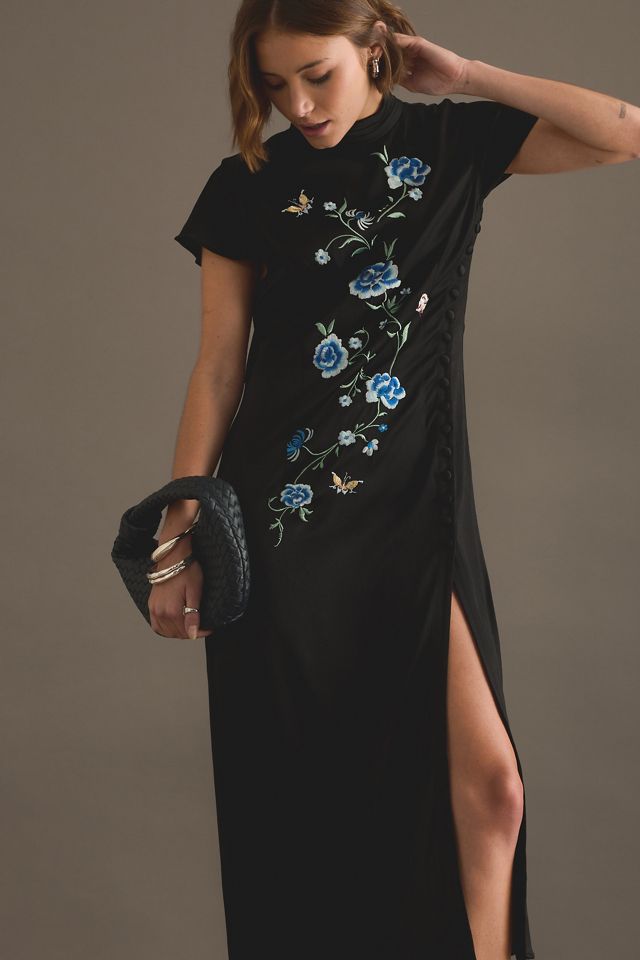 KITRI Elspeth Satin Embroidered Midi Dress #4