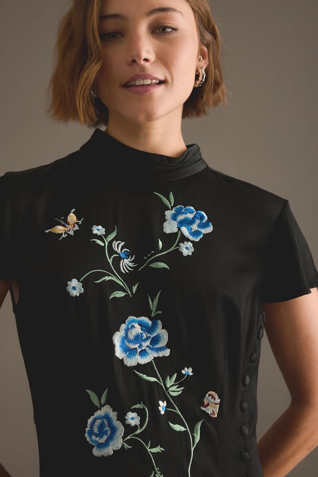 KITRI Elspeth Satin Embroidered Midi Dress #5