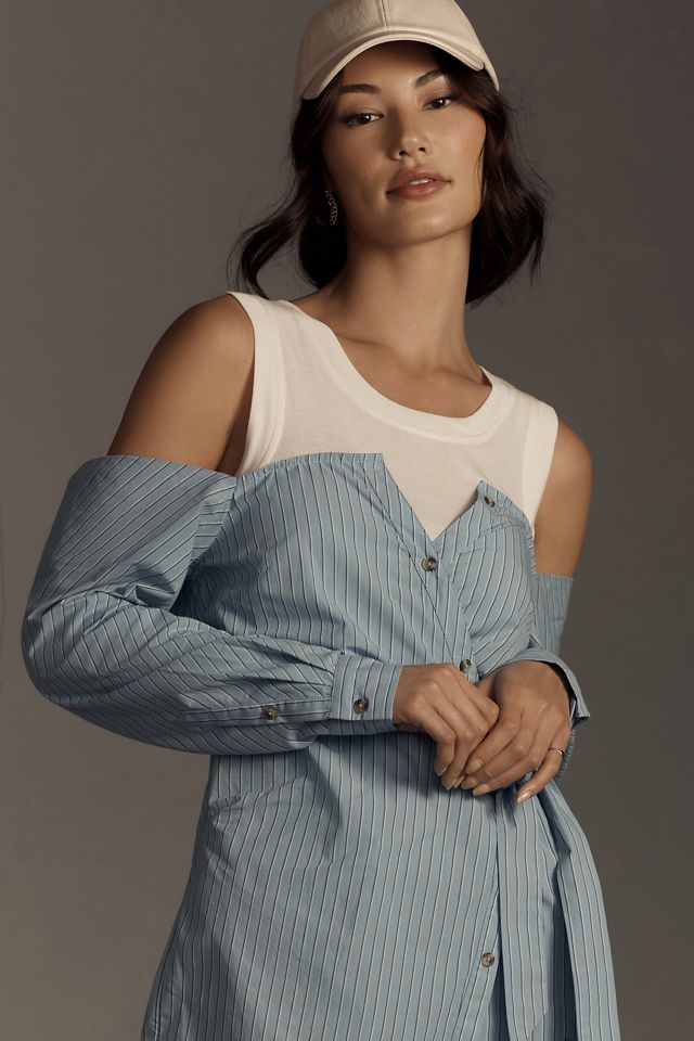 By Anthropologie Long-Sleeve Wrap Mini Tank Shirt Dress #3