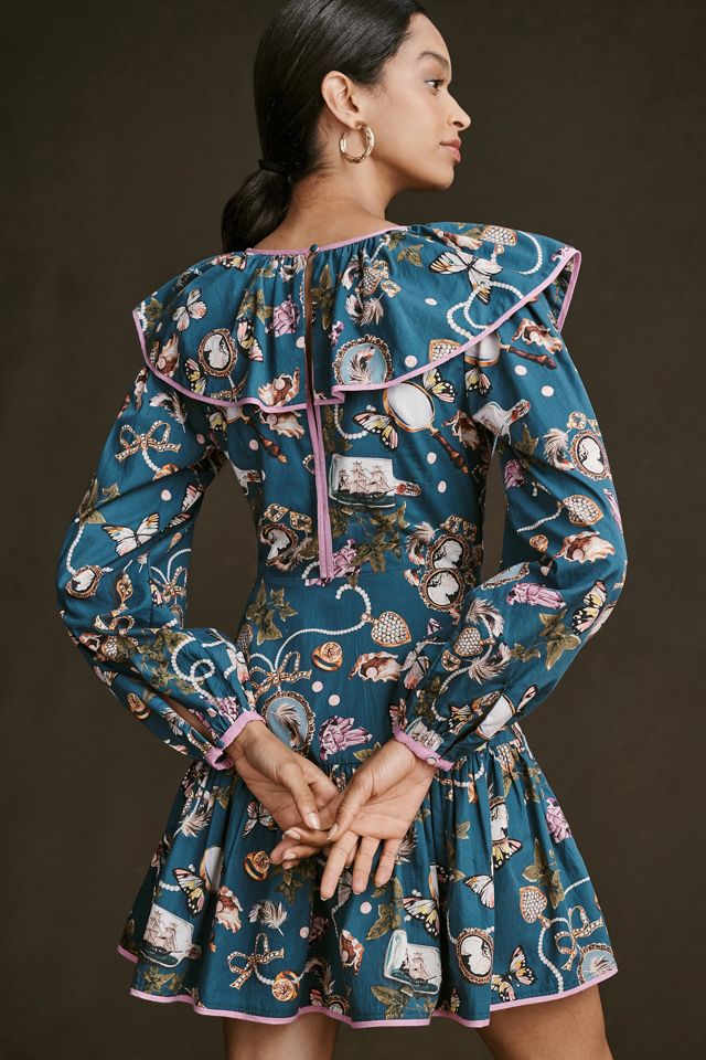 Maeve Long-Sleeve Ruffled V-Neck Printed Mini Dress #1