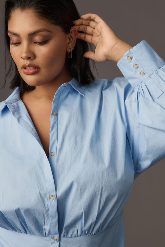 Maeve Long-Sleeve Poplin Mini Shirt Dress #7