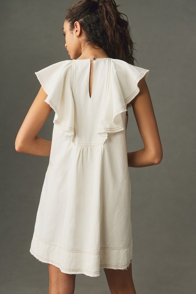 Pilcro V Neck Ruffle Linen Mini Dress Anthropologie