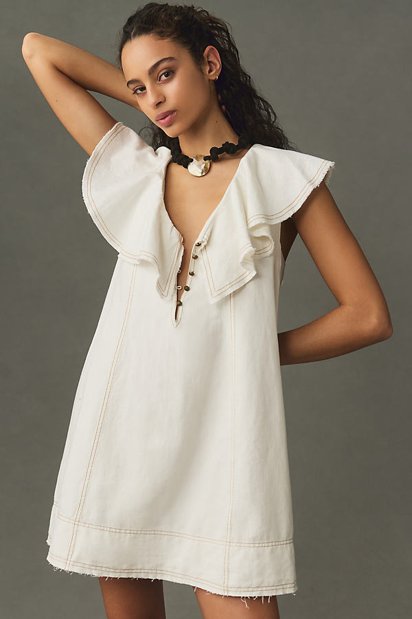 Pilcro Sleeveless V-neck Ruffle Mini Dress In White