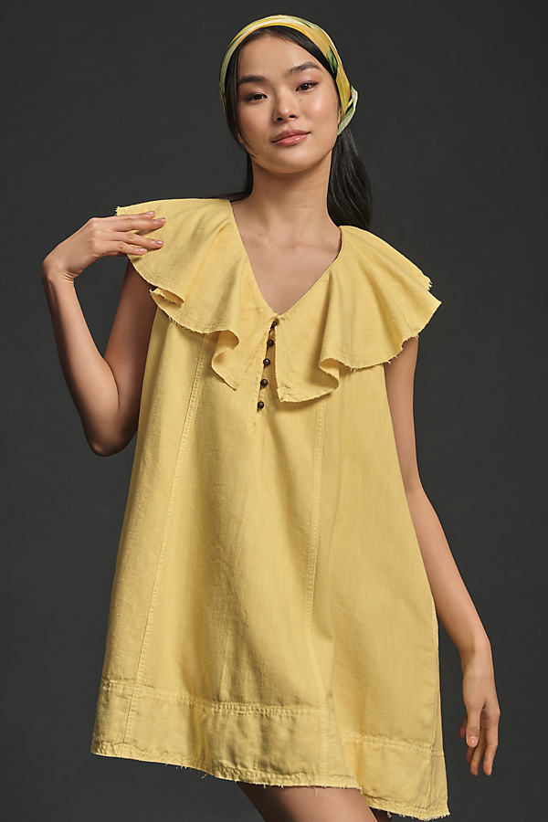 Pilcro Sleeveless V-neck Ruffle Mini Dress In Yellow