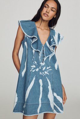 pilcro denim muscle-sleeve mini dress Pilcro Puff-Sleeve Denim Mini Dress