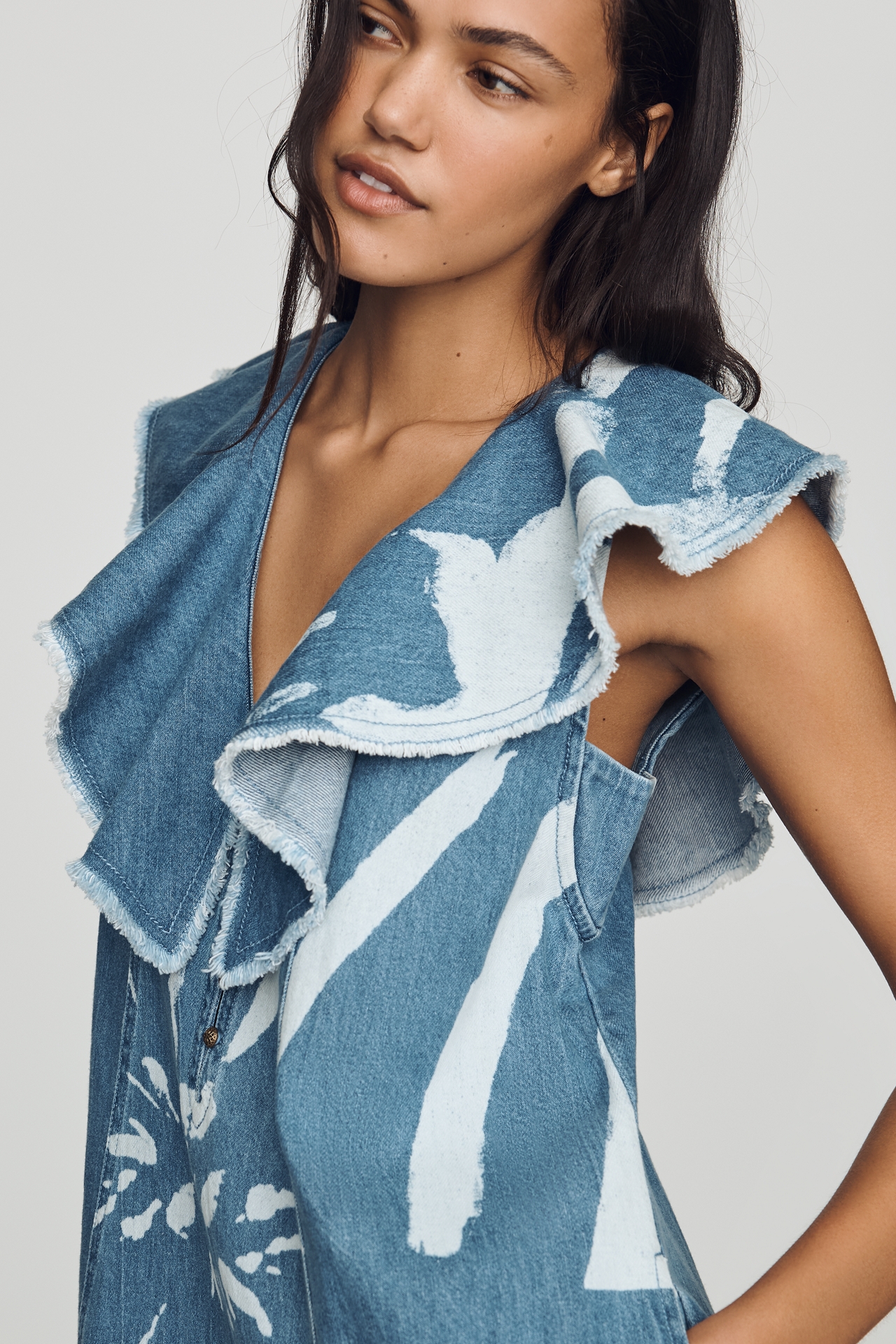 Pilcro V-Neck Ruffle Denim Mini Dress