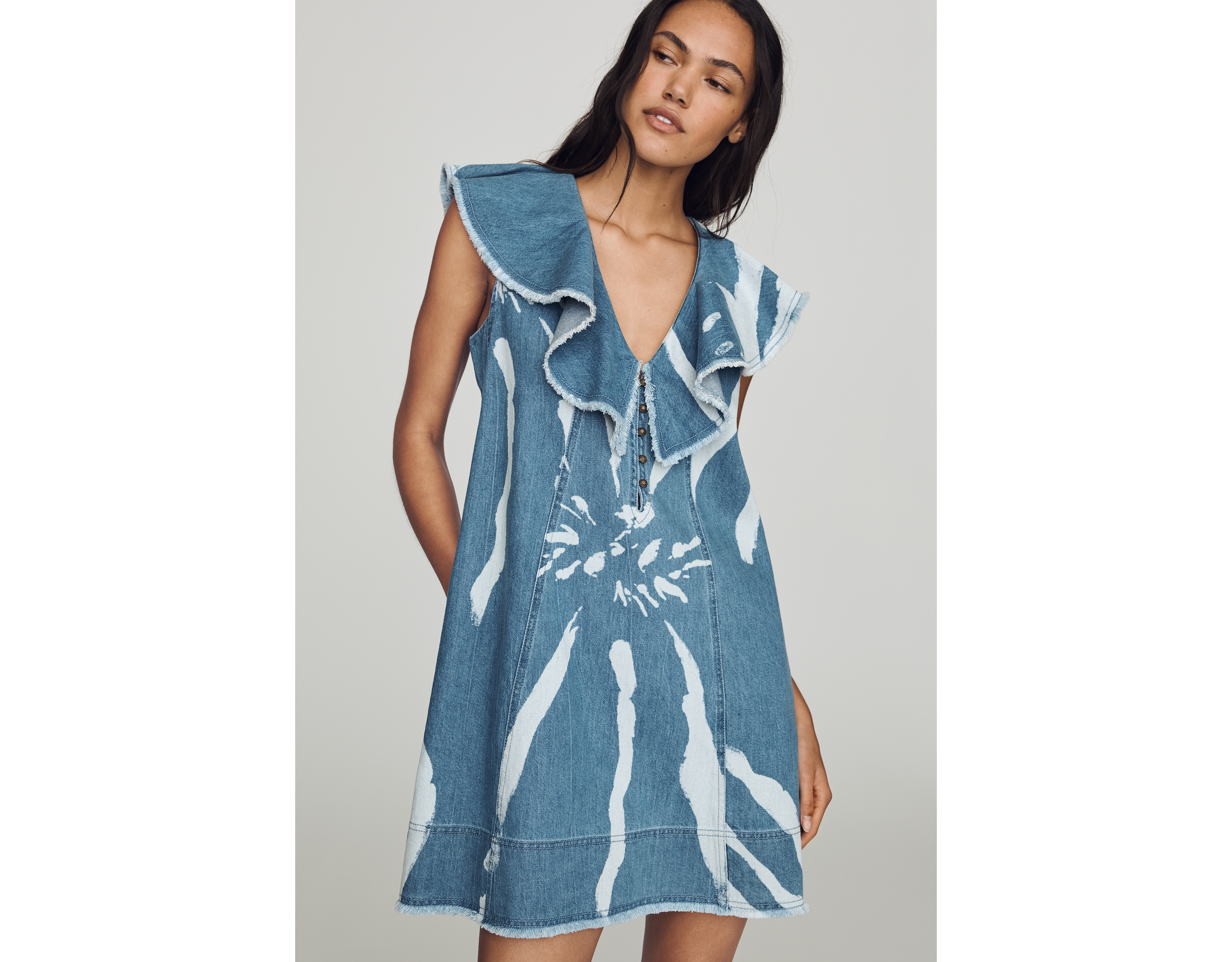 Pilcro V-Neck Ruffle Denim Mini Dress