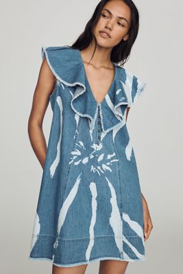 Pilcro V-Neck Ruffle Denim Mini Dress