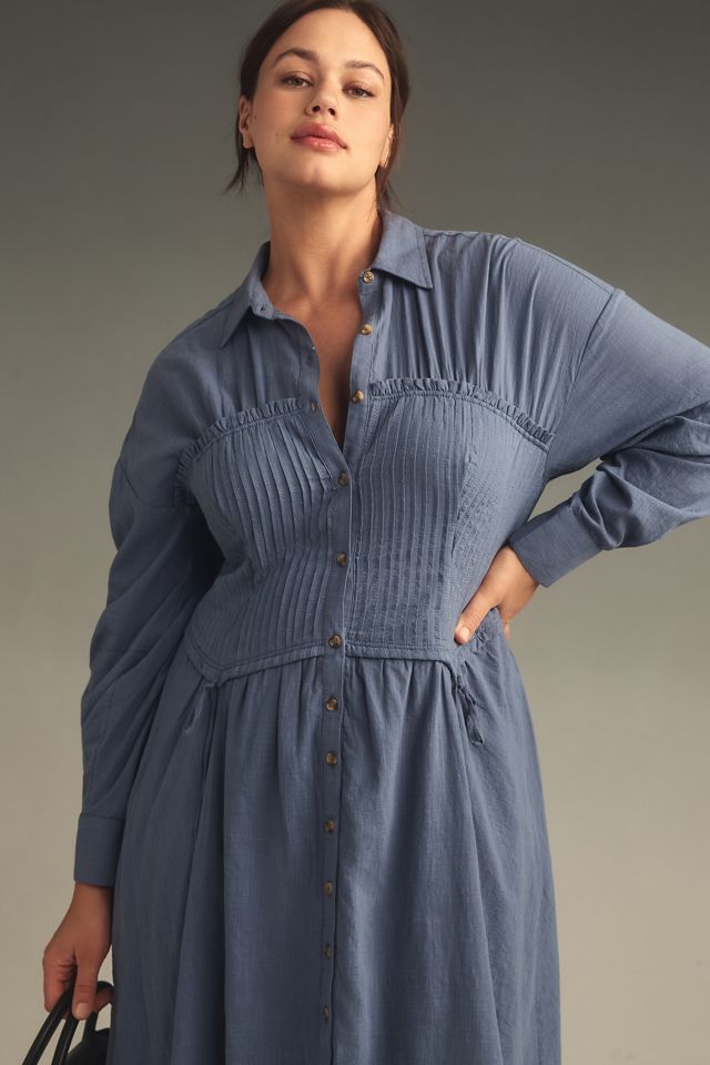 Pilcro Corset Midi Shirt Dress | Anthropologie