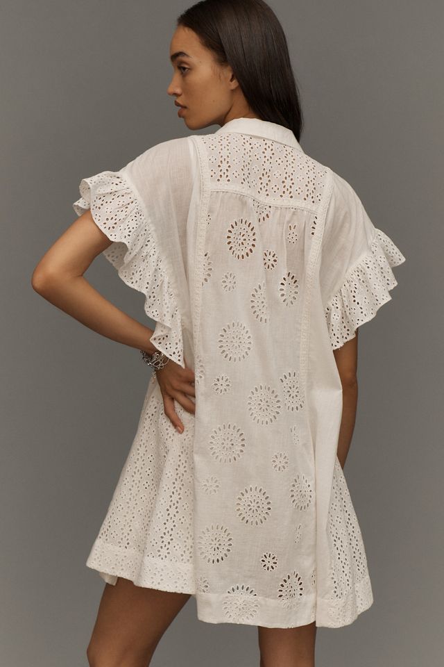 Abito Mini in Pizzo con Colletto e Maniche Svolazzanti di Anthropologie #2