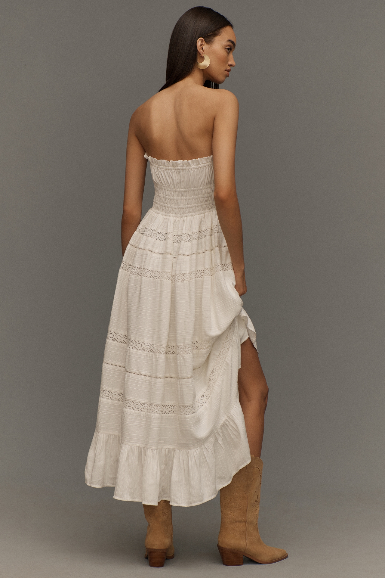 Maeve Strapless Smocked Midi Dress