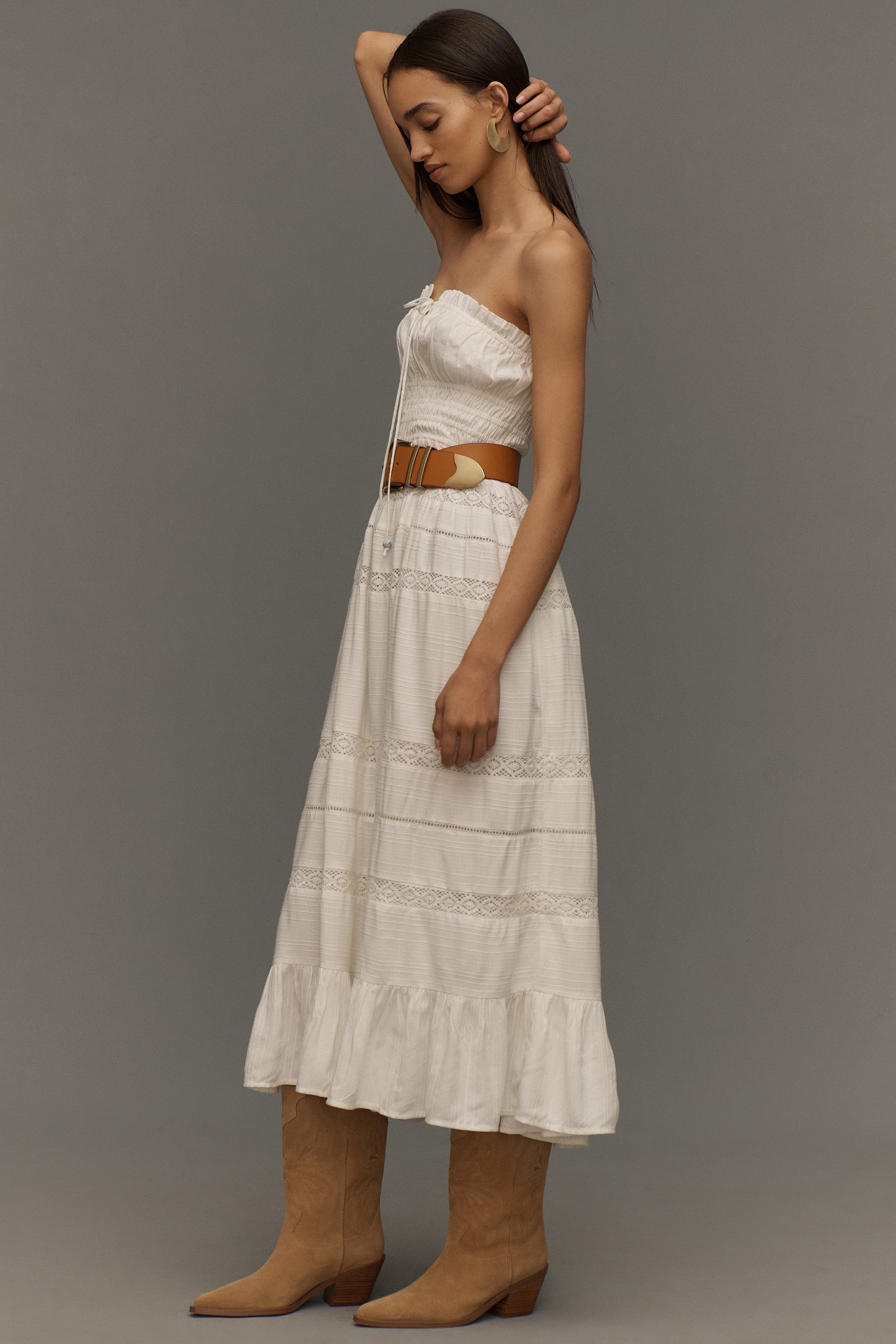 Maeve Strapless Smocked Midi Dress