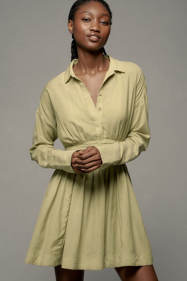 Green long sleeve shirt dress best sale