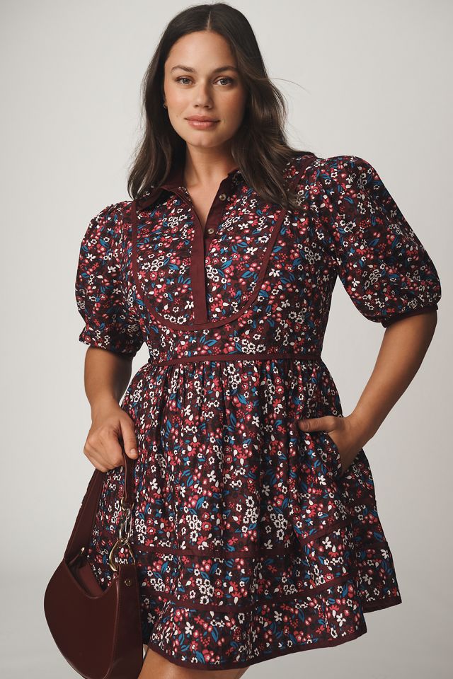 Maeve Puff-Sleeve Collared Mini Dress #4