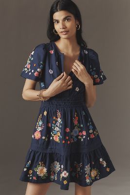 The Somerset Mini Dress: Embroidered Edition par en Blue taille: 1 X - The Somerset Collection by Anthropologie - Modalova