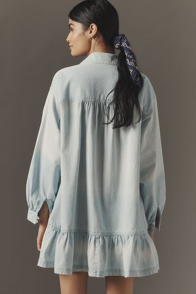 Pilcro Long-Sleeve Embroidered Swing Mini Shirt Dress
