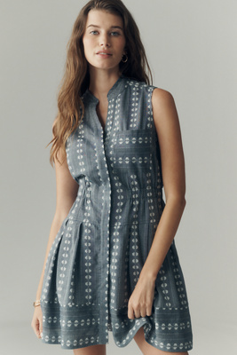 Maeve Sleeveless V-neck Fit & Flare Shirtdress In Blue