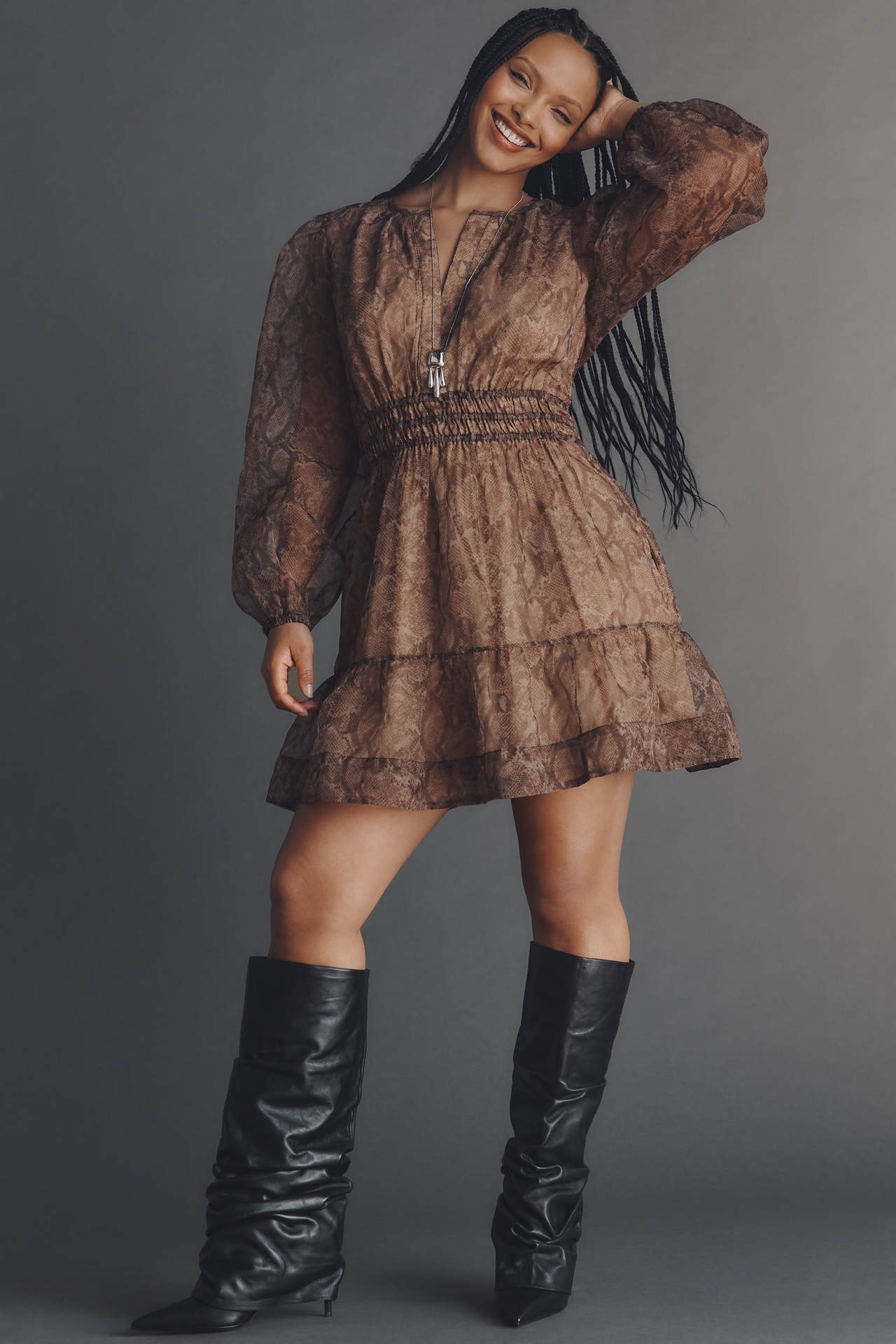 The Somerset Long-Sleeve Organza Mini Dress