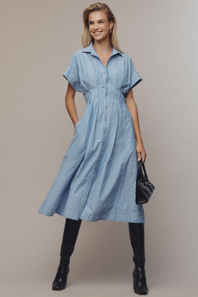 Pilcro Short-Sleeve Seamed Midi Shirt Dress #1