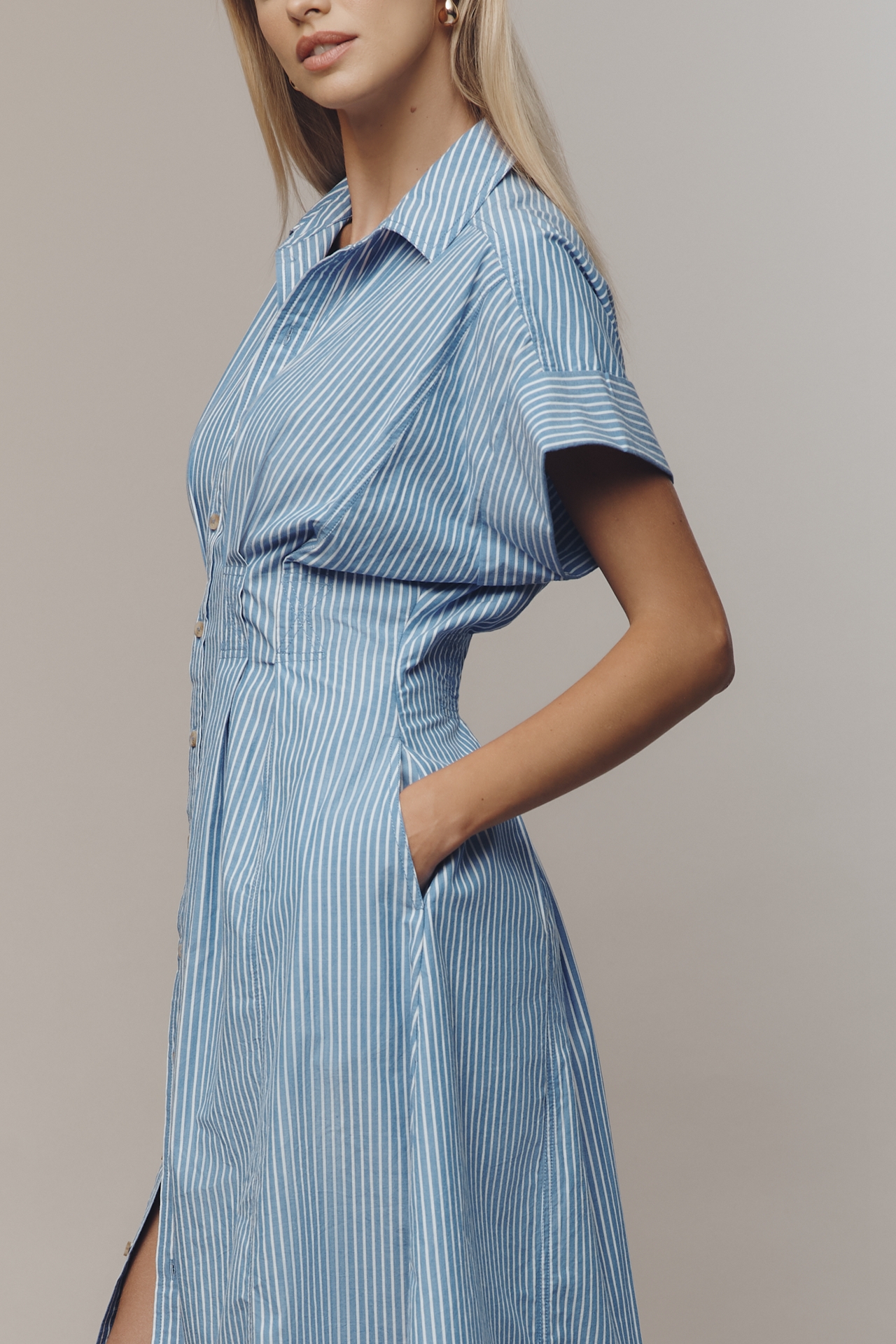 Pilcro Short-Sleeve Seamed Midi Shirt Dress