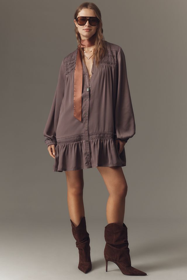 Pilcro Long-Sleeve V-Neck Mini Shirt Dress #1