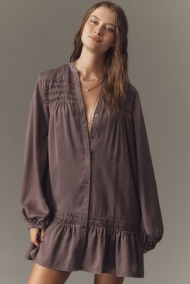 Pilcro Long-Sleeve V-Neck Mini Shirt Dress