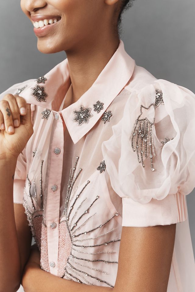 Maeve Short-Sleeve Embellished Mini Shirt Dress #1