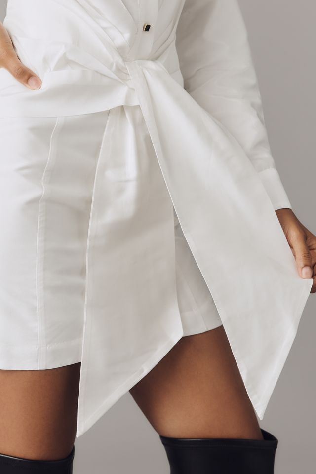 By Anthropologie Long-Sleeve Tie-Front Mini Shirt Dress #1