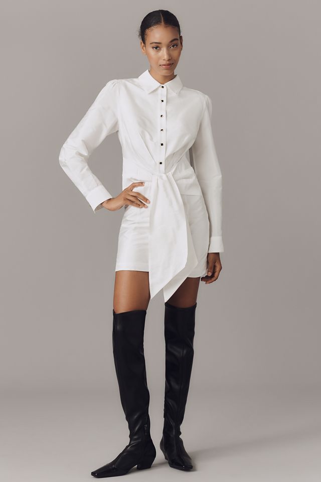 By Anthropologie Long-Sleeve Tie-Front Mini Shirt Dress #2
