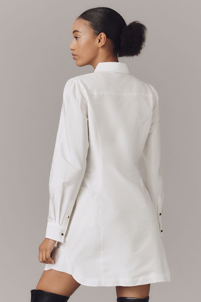 By Anthropologie Long-Sleeve Tie-Front Mini Shirt Dress #3
