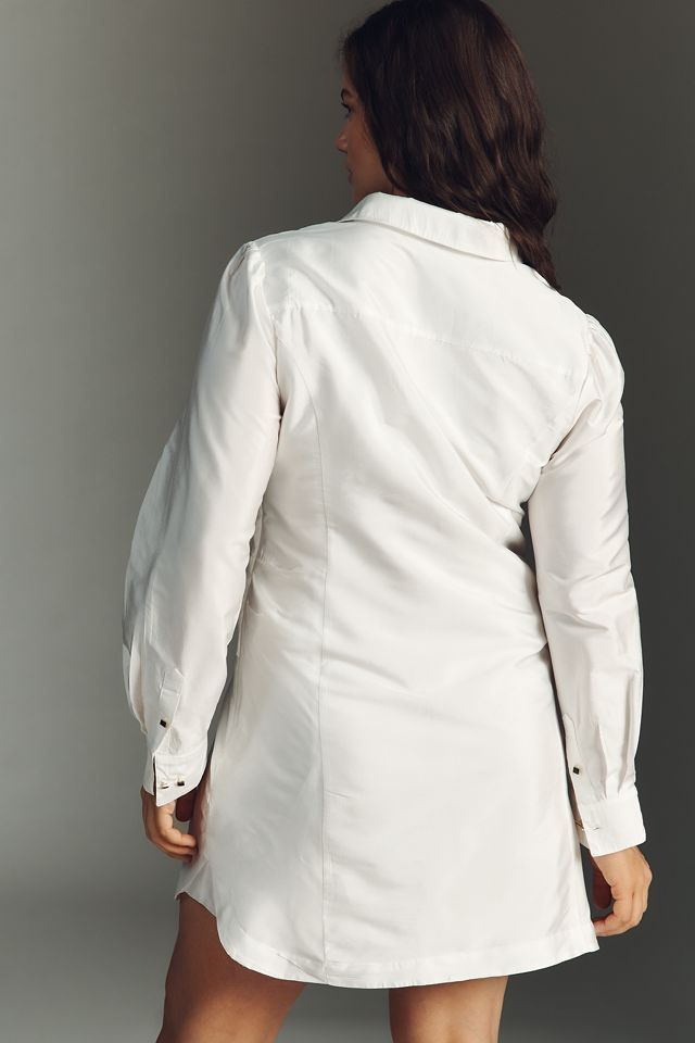 By Anthropologie Long-Sleeve Tie-Front Mini Shirt Dress #6
